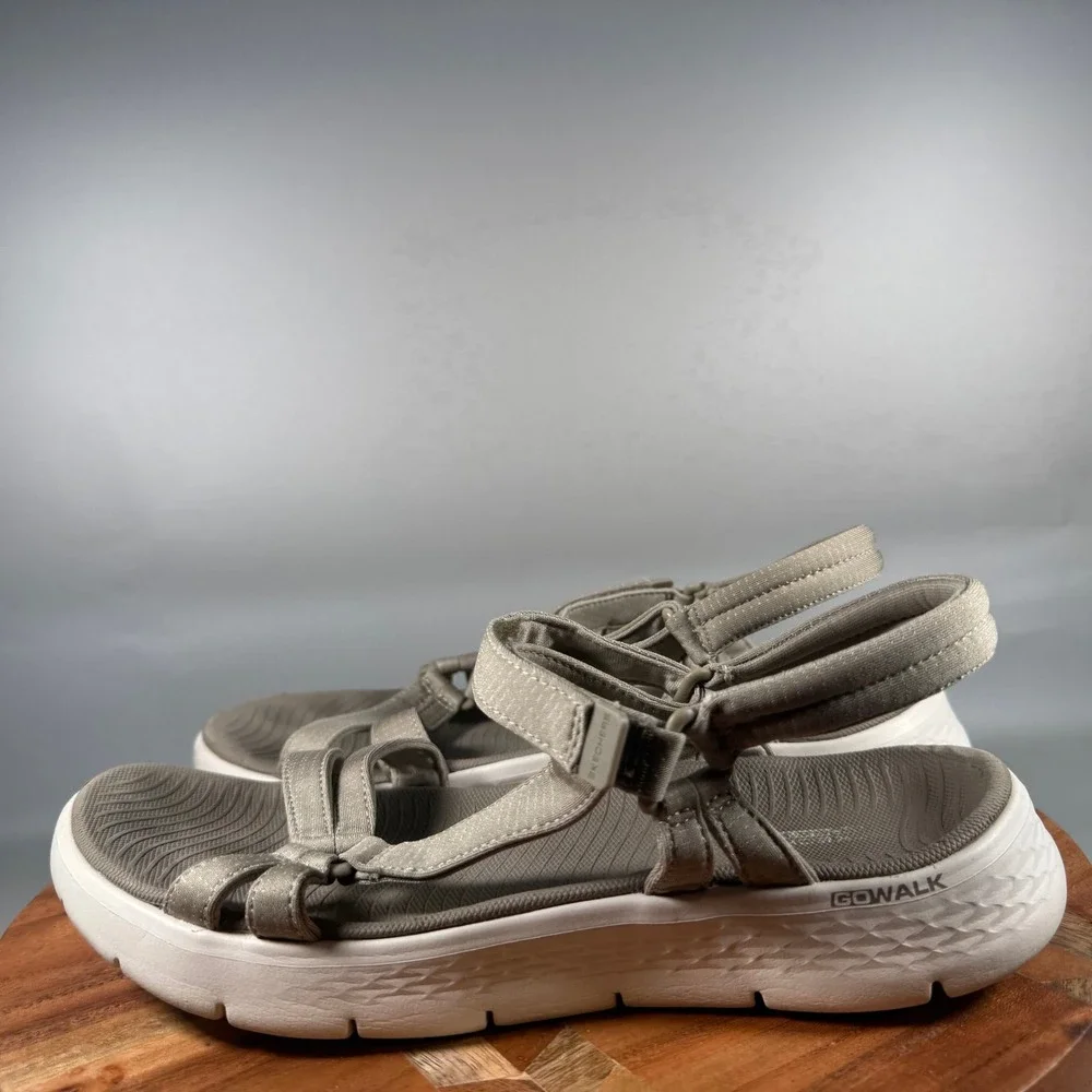 Skechers GoWalk 600 Womens 10 Taupe Strappy Sport Sandals 141451 Goga Mat TPE